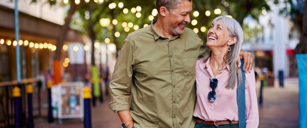 elderly couple on a walk